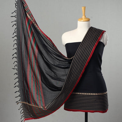 Black - 3pc Traditional Cotton Dharwad Dress Material 14