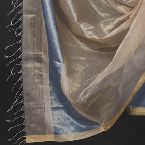 Blue - 2pc Maheshwari Silk Handloom Tissue Zari Stripes Suit Material Set