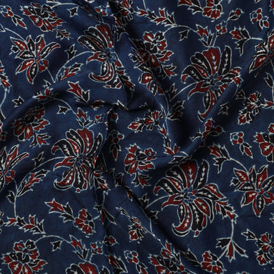 Blue - Ajrakh Hand Block Printed Modal Silk Precut Fabric 27