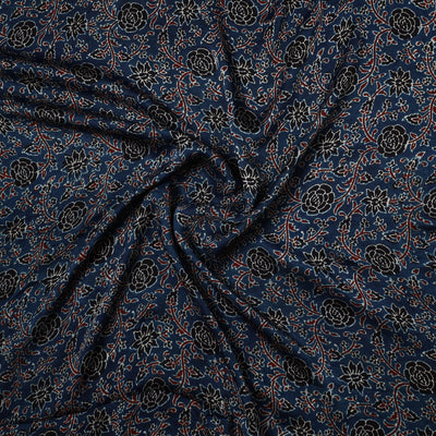 Blue - Ajrakh Hand Block Printed Modal Silk Precut Fabric 30