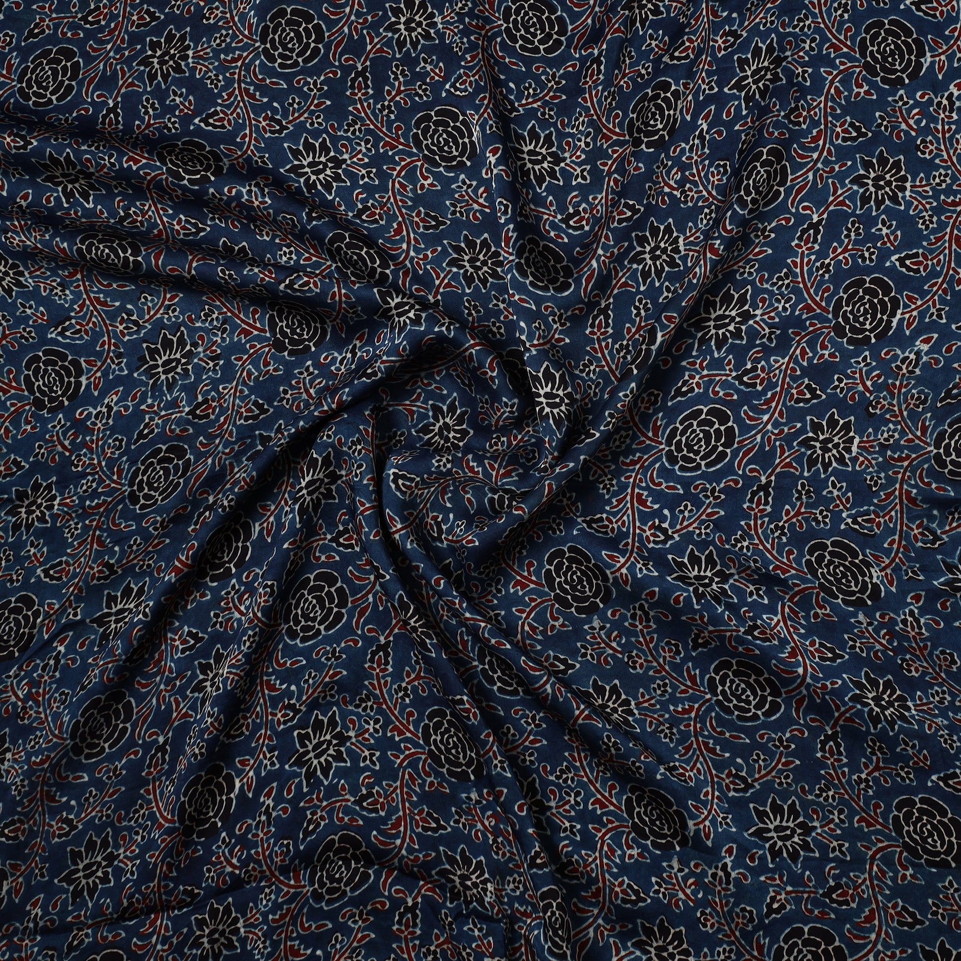Blue - Ajrakh Hand Block Printed Modal Silk Precut Fabric 30