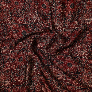 Brown - Ajrakh Hand Block Printed Modal Silk Precut Fabric 32