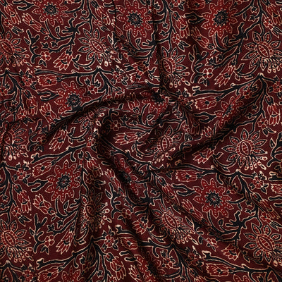 Brown - Ajrakh Hand Block Printed Modal Silk Precut Fabric 32