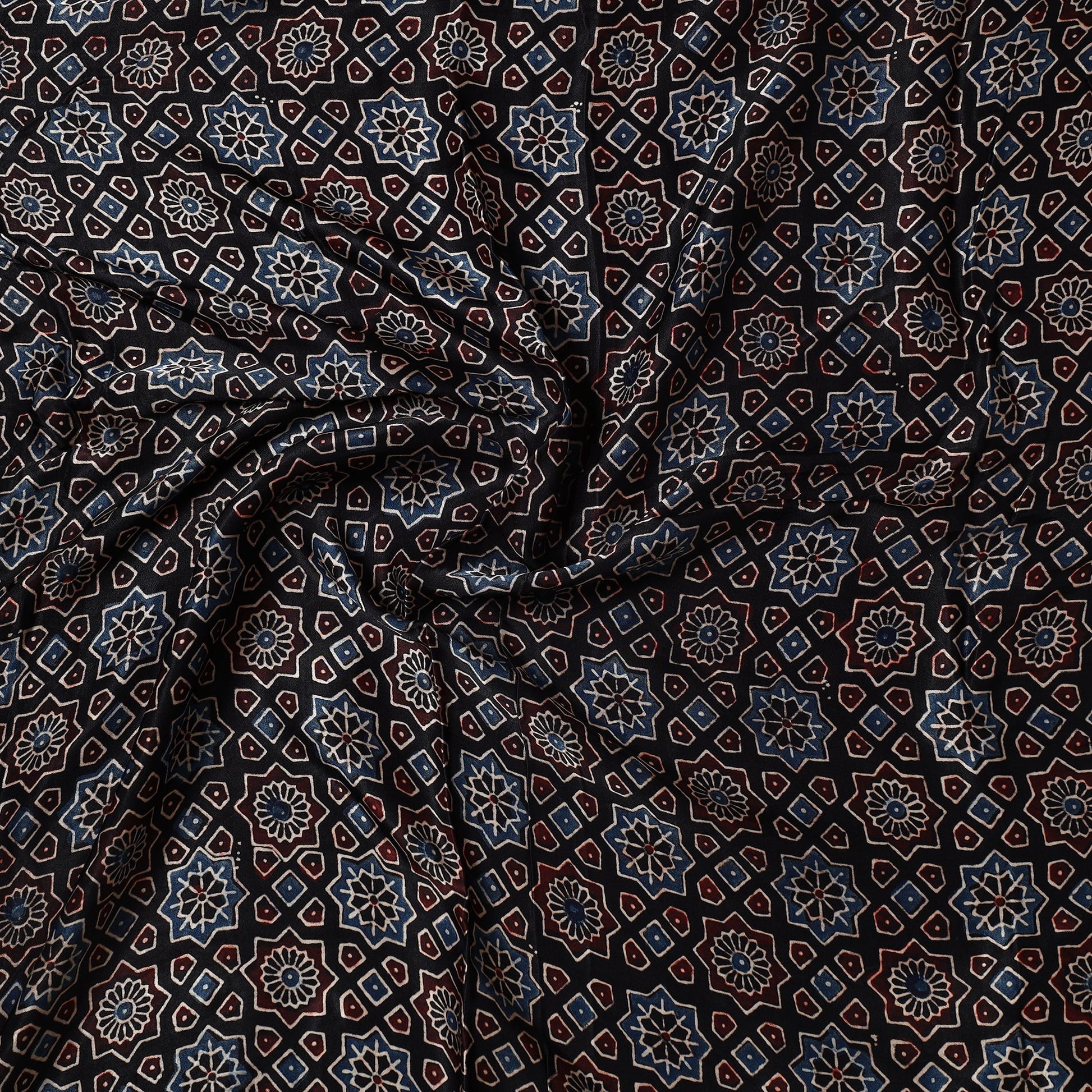 Black - Ajrakh Hand Block Printed Modal Silk Precut Fabric 33