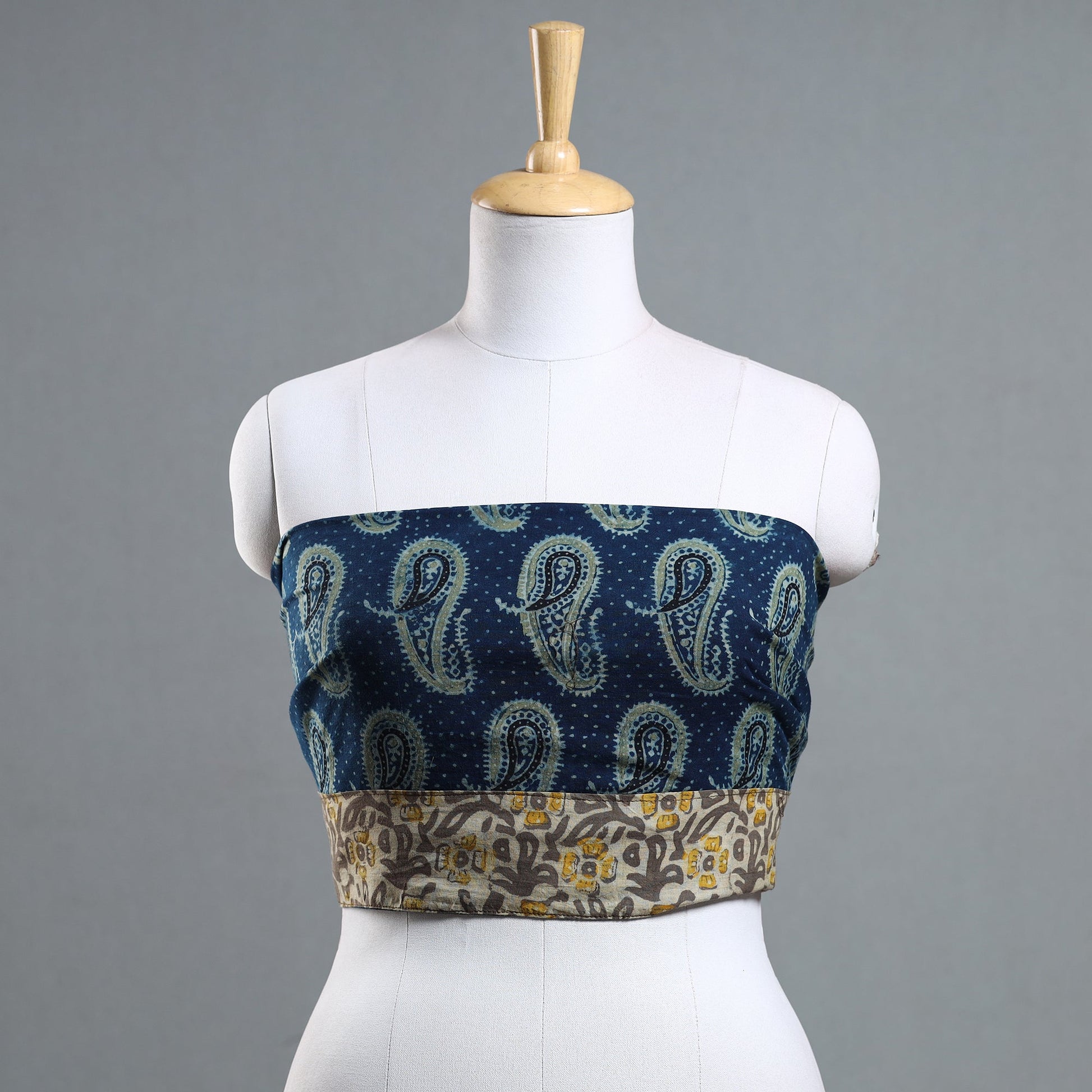 Blue - Ajrakh Block Printed Cotton Blouse Piece