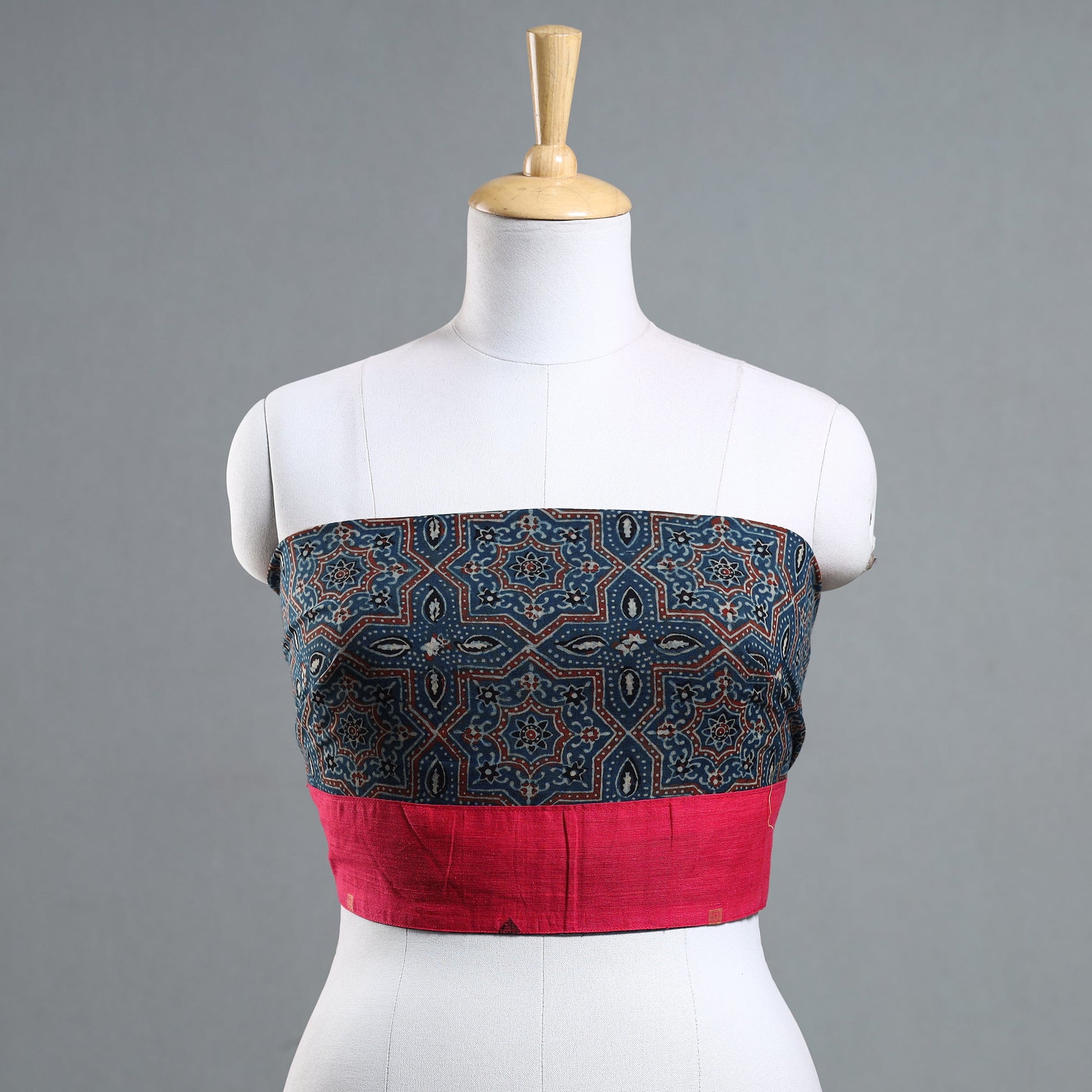 Blue - Ajrakh Block Printed Cotton Blouse Piece