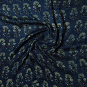 Blue - Ajrakh Hand Block Printed Modal Silk Precut Fabric 37