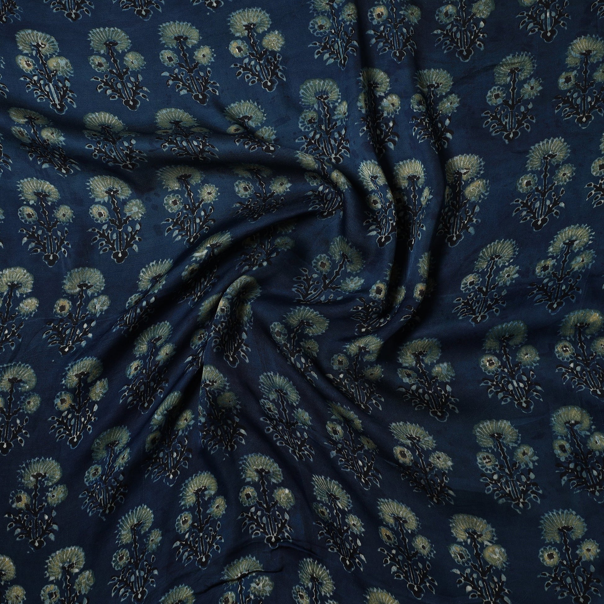 Blue - Ajrakh Hand Block Printed Modal Silk Precut Fabric 37