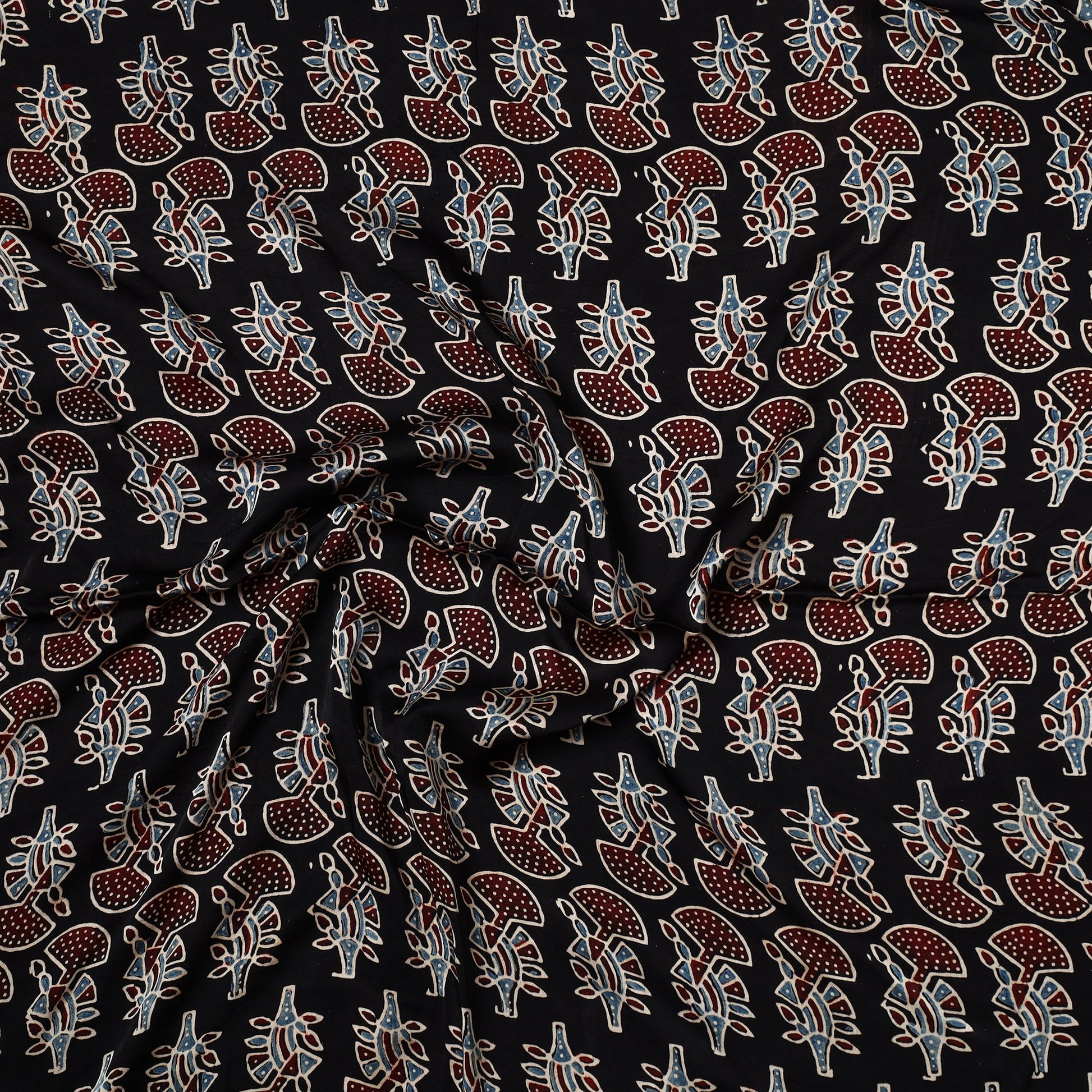 Black - Ajrakh Hand Block Printed Modal Silk Precut Fabric (1.2 meter) 48