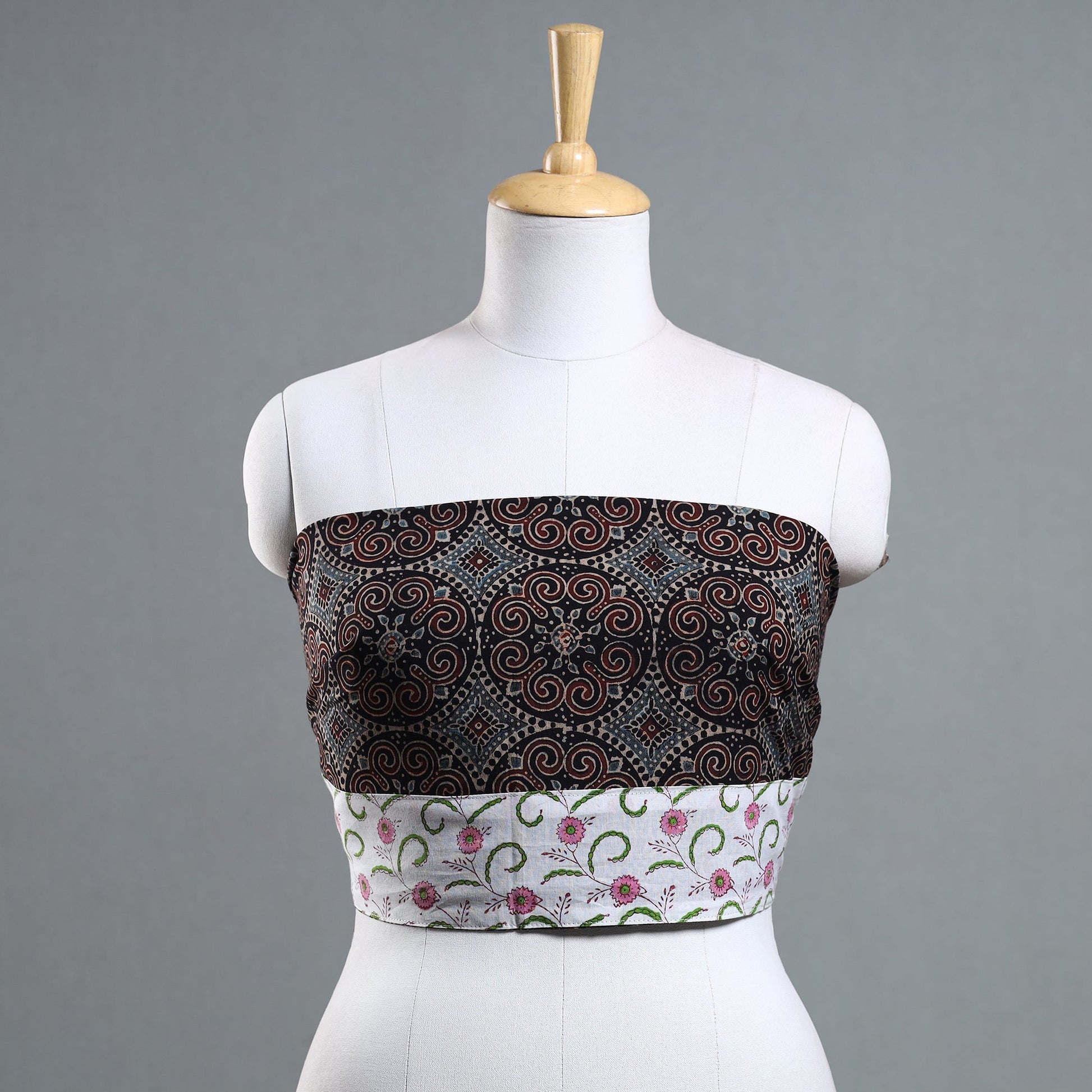 Black - Ajrakh Block Printed Cotton Blouse Piece