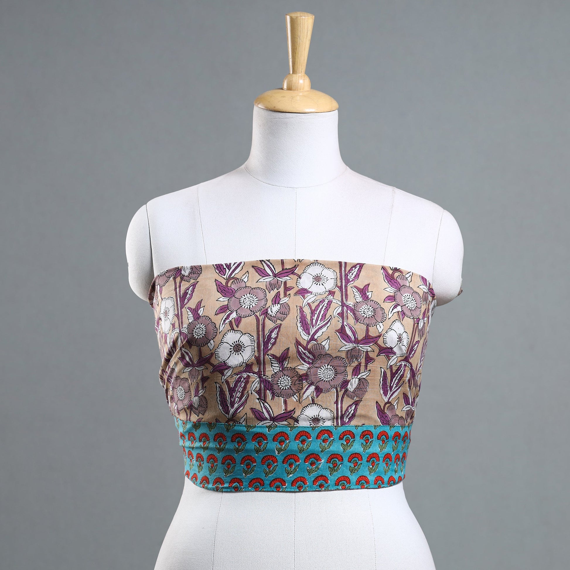 Brown - Sanganeri Block Printed Cotton Blouse Piece