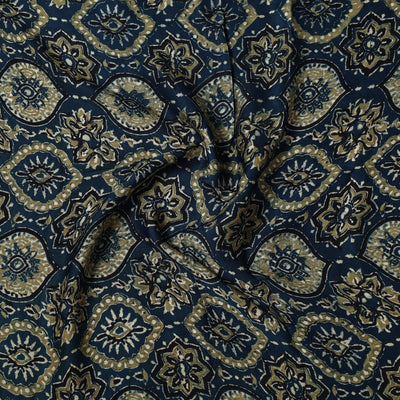 Blue - Ajrakh Hand Block Printed Modal Silk Precut Fabric (0.7 meter) 52