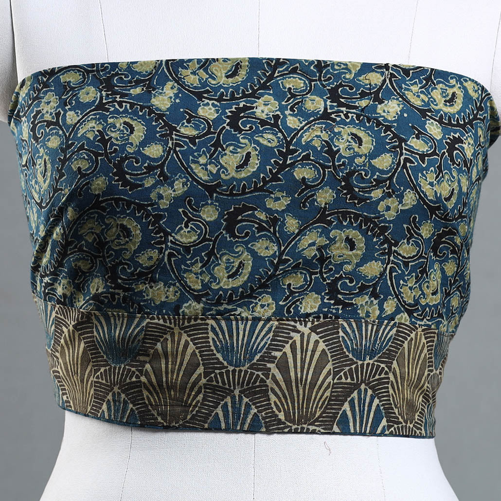 Blue - Ajrakh Block Printed Cotton Blouse Piece