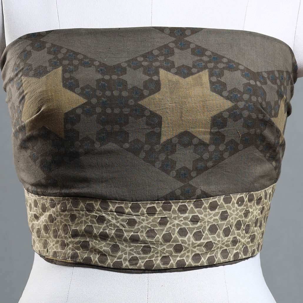 Brown - Ajrakh Block Printed Cotton Blouse Piece