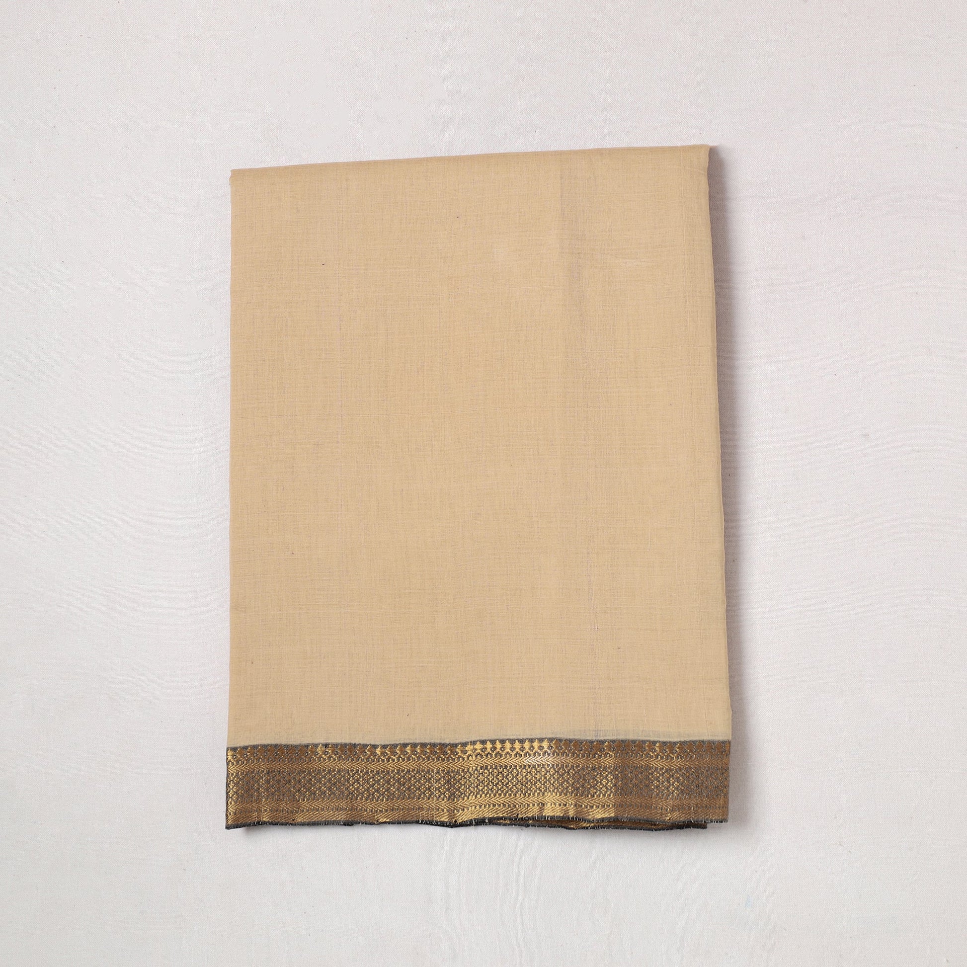 Beige - Mangalagiri Handloom Cotton Zari Border Precut Fabric (1.5 meter) 05