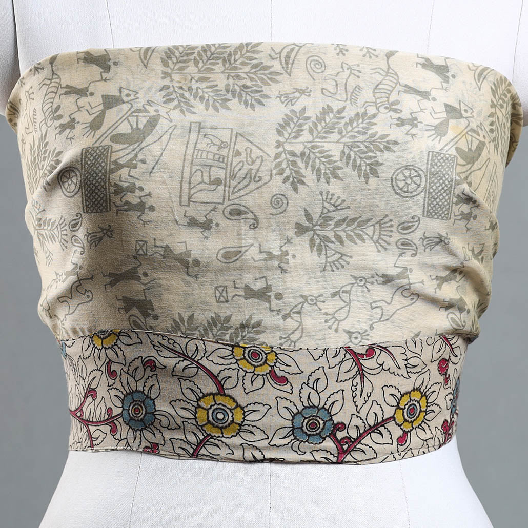 Beige - Warli Printed Silk Cotton Blouse Piece