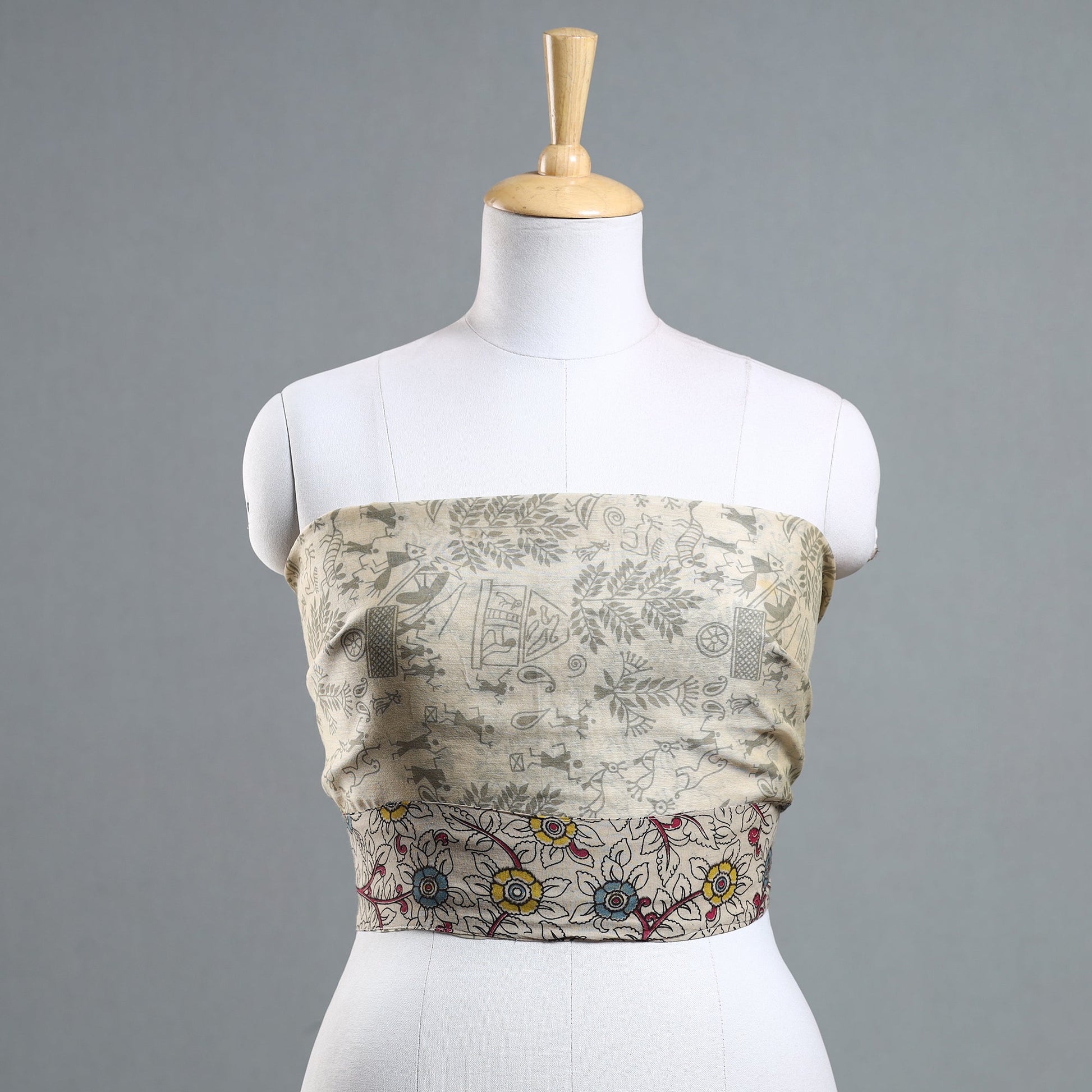 Beige - Warli Printed Silk Cotton Blouse Piece