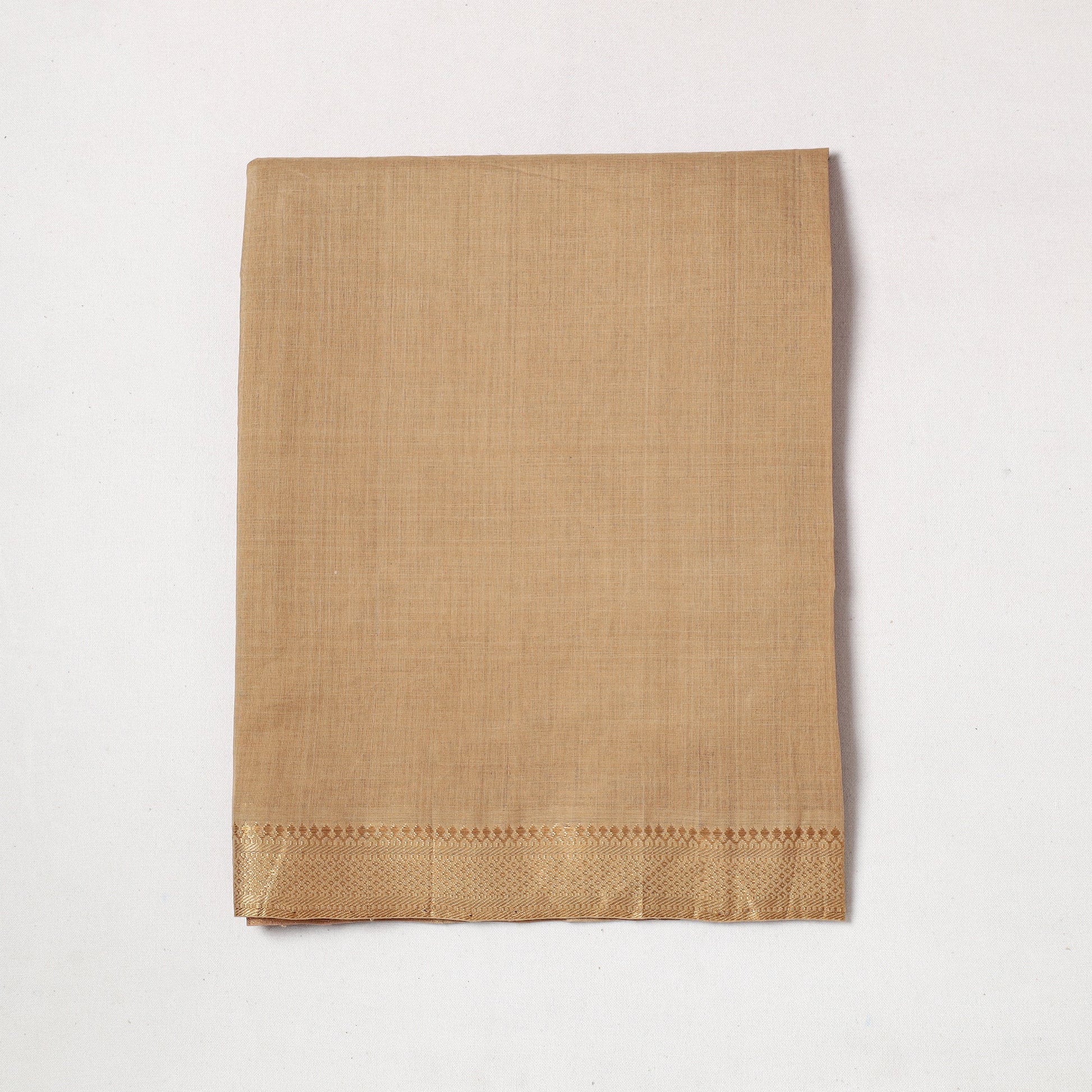 Brown - Mangalagiri Handloom Cotton Zari Border Precut Fabric 35