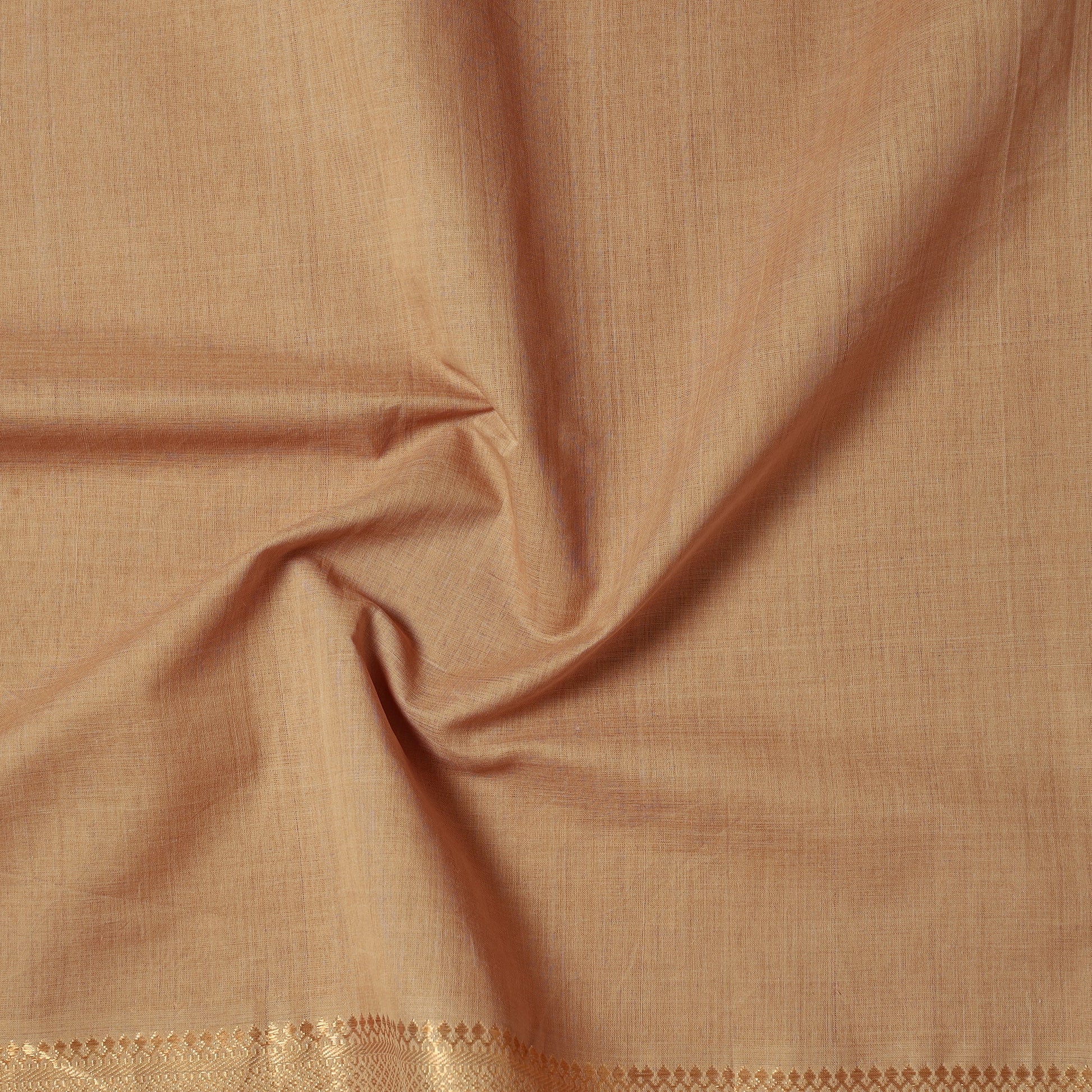 Brown - Mangalagiri Handloom Cotton Zari Border Precut Fabric 35