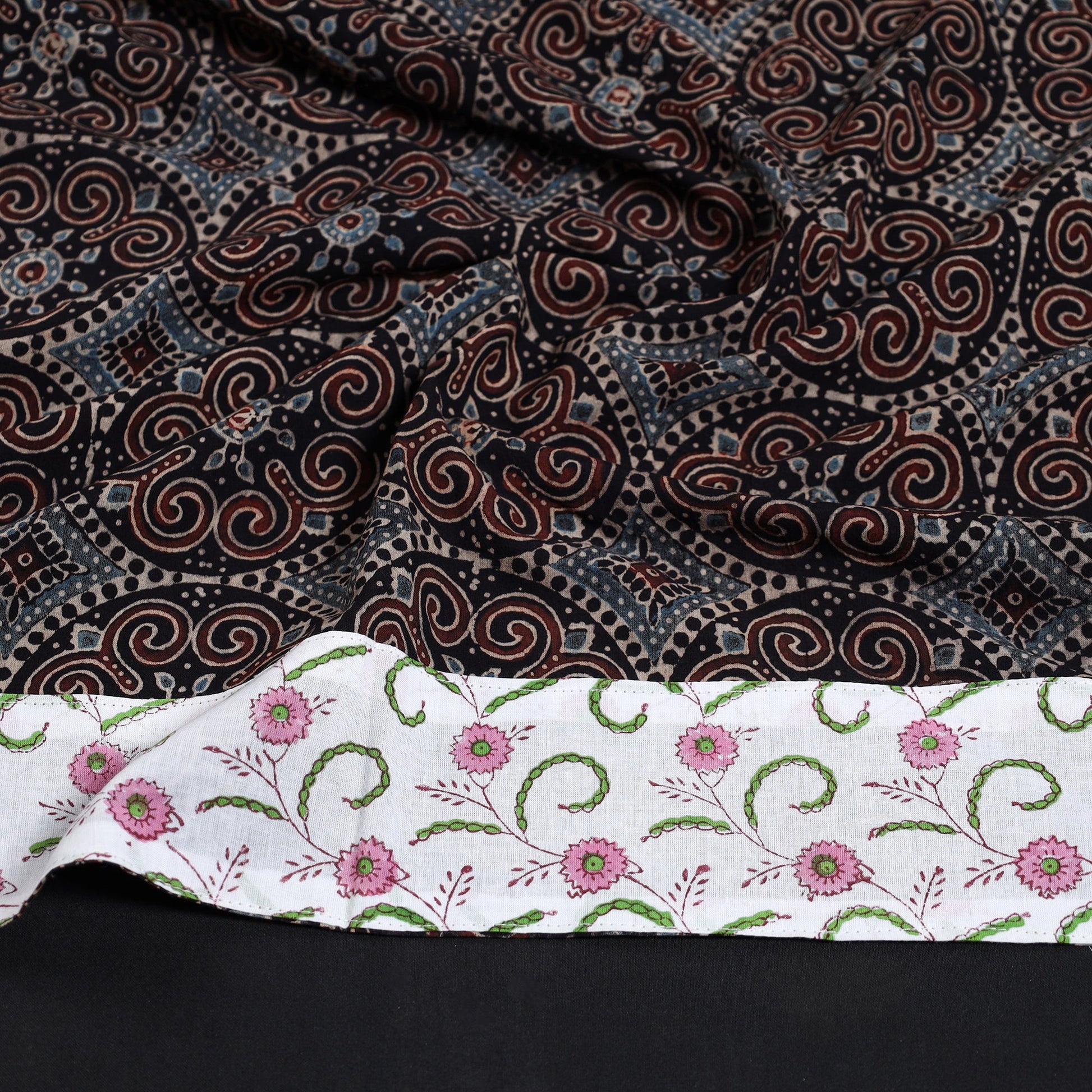 Black - Ajrakh Block Printed Cotton Blouse Piece