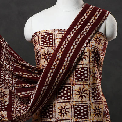 Brown - 3pc Cotton Kutch Batik Print Dress Material 12
