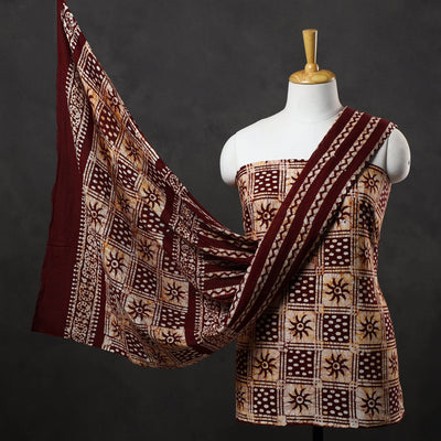 Brown - 3pc Cotton Kutch Batik Print Dress Material 12