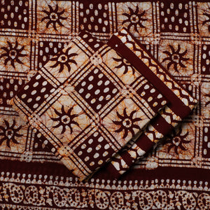 Brown - 3pc Cotton Kutch Batik Print Dress Material 12
