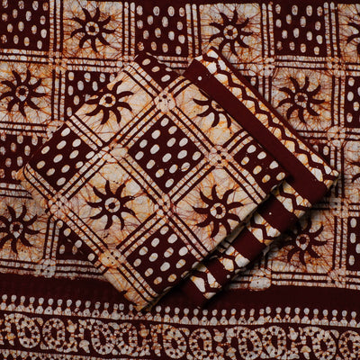Brown - 3pc Cotton Kutch Batik Print Dress Material 12