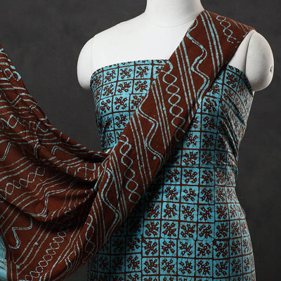 Blue - 3pc Cotton Kutch Batik Print Dress Material 01