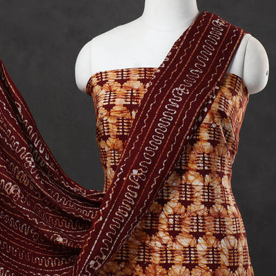 Brown - 3pc Cotton Kutch Batik Print Dress Material 08