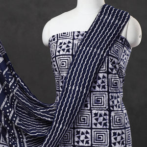 Blue - 3pc Cotton Kutch Batik Print Dress Material 09