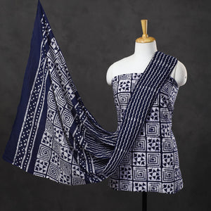 Blue - 3pc Cotton Kutch Batik Print Dress Material 09