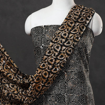 Black - 3pc Cotton Kutch Batik Print Dress Material 20