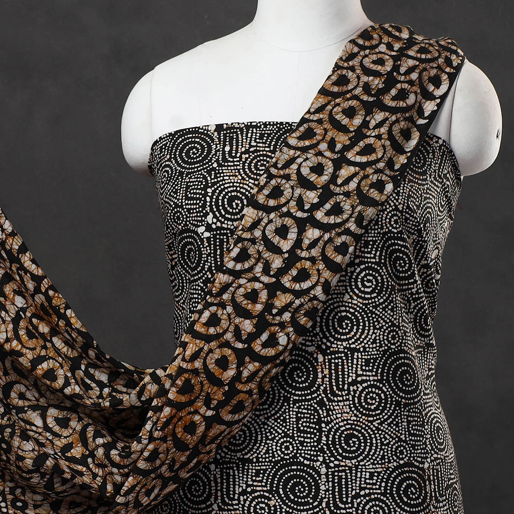 Black - 3pc Cotton Kutch Batik Print Dress Material 20