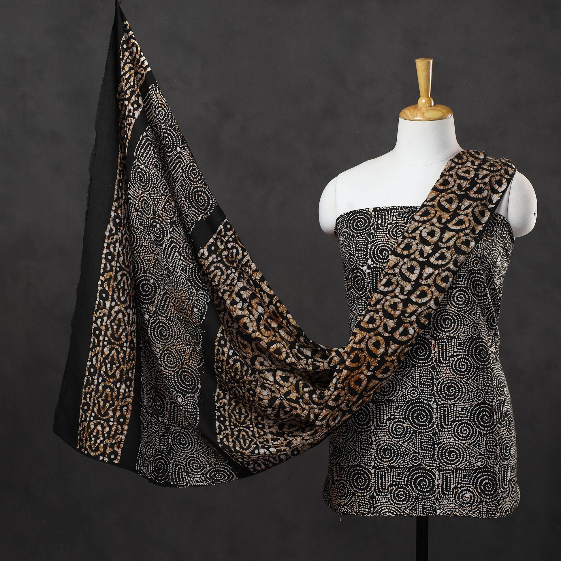 Black - 3pc Cotton Kutch Batik Print Dress Material 20