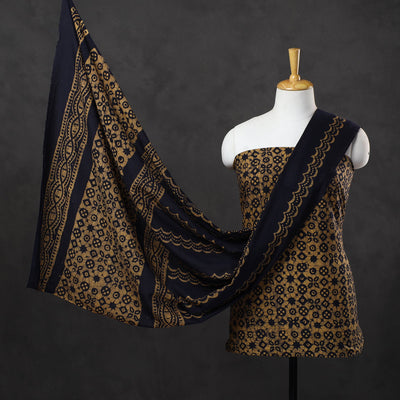 Brown - 3pc Cotton Kutch Batik Print Dress Material 21