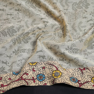 Beige - Warli Printed Silk Cotton Blouse Piece