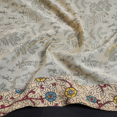 Beige - Warli Printed Silk Cotton Blouse Piece
