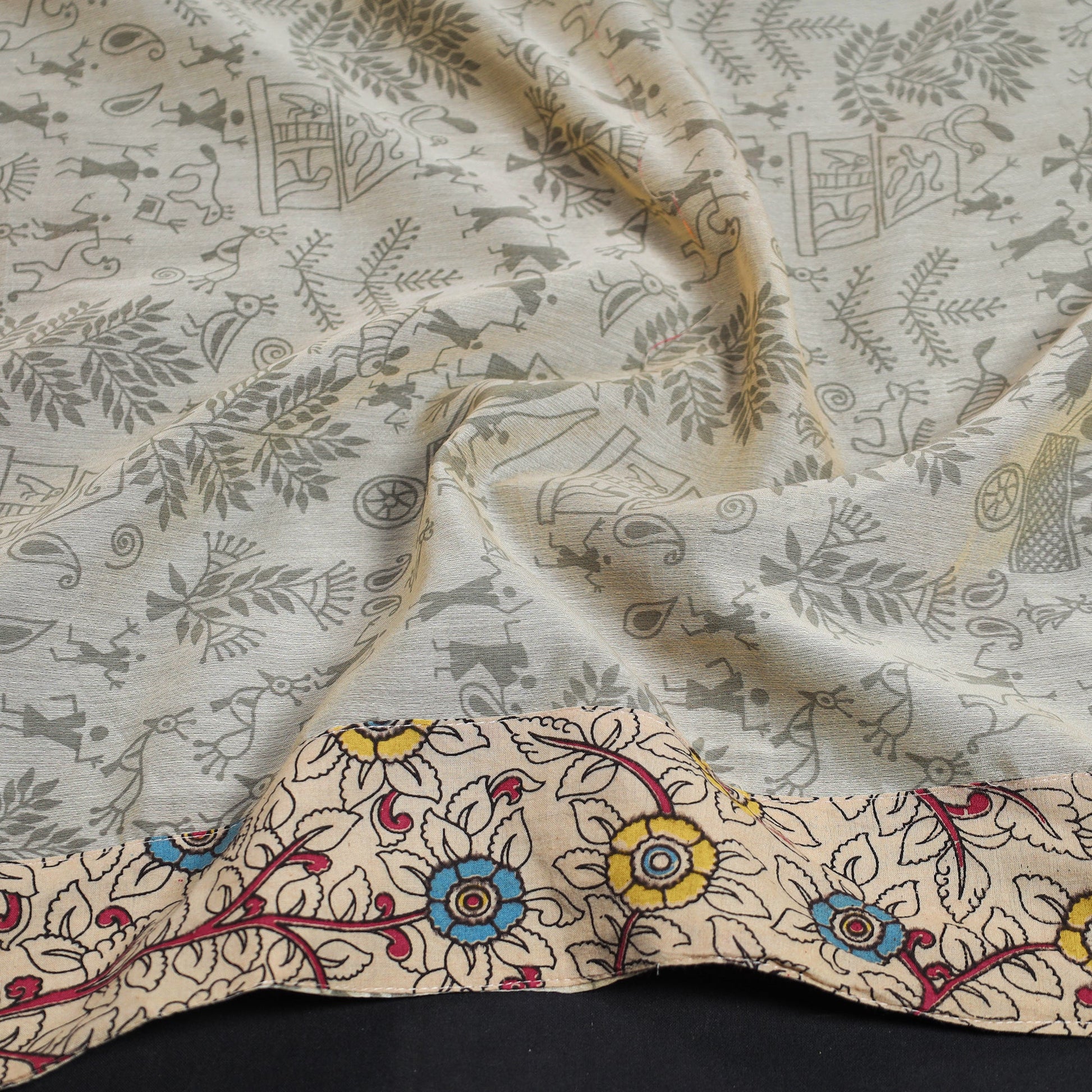 Beige - Warli Printed Silk Cotton Blouse Piece