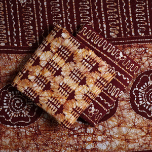 Brown - 3pc Cotton Kutch Batik Print Dress Material 08