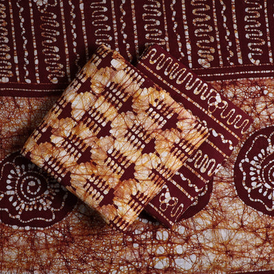 Brown - 3pc Cotton Kutch Batik Print Dress Material 08