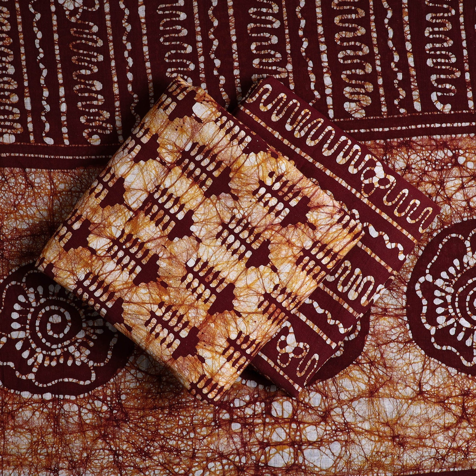 Brown - 3pc Cotton Kutch Batik Print Dress Material 08
