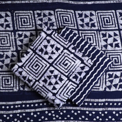 Blue - 3pc Cotton Kutch Batik Print Dress Material 09
