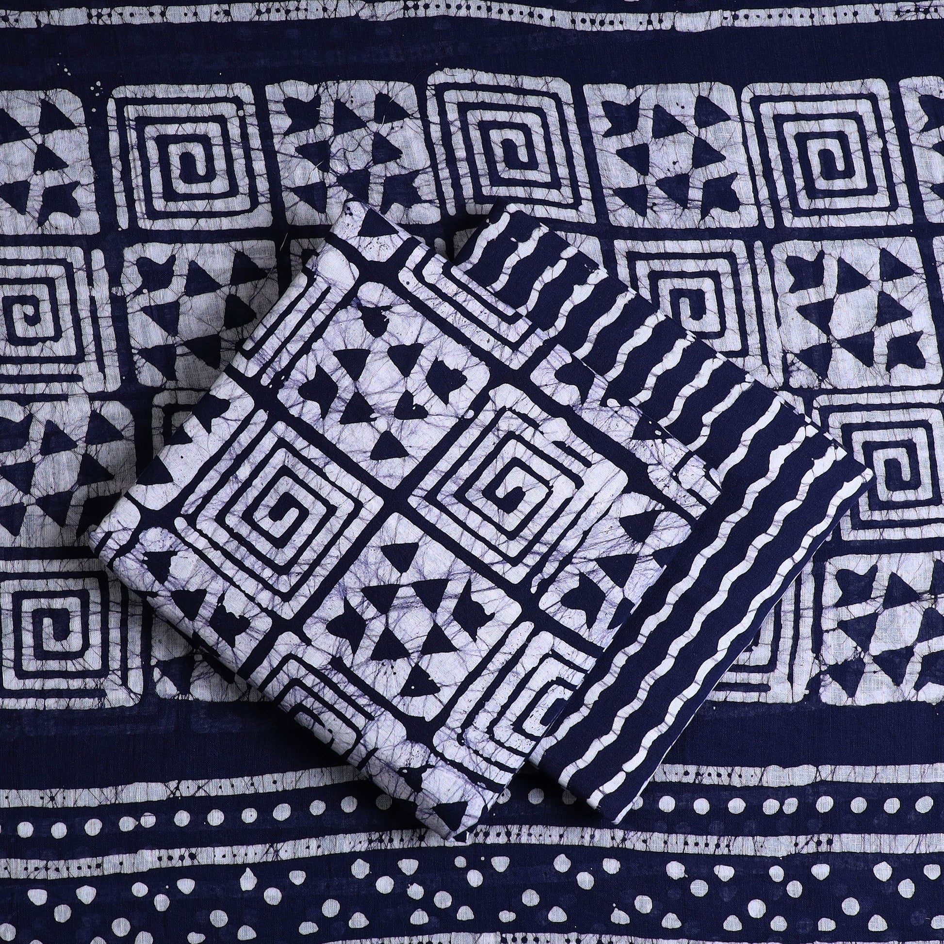 Blue - 3pc Cotton Kutch Batik Print Dress Material 09
