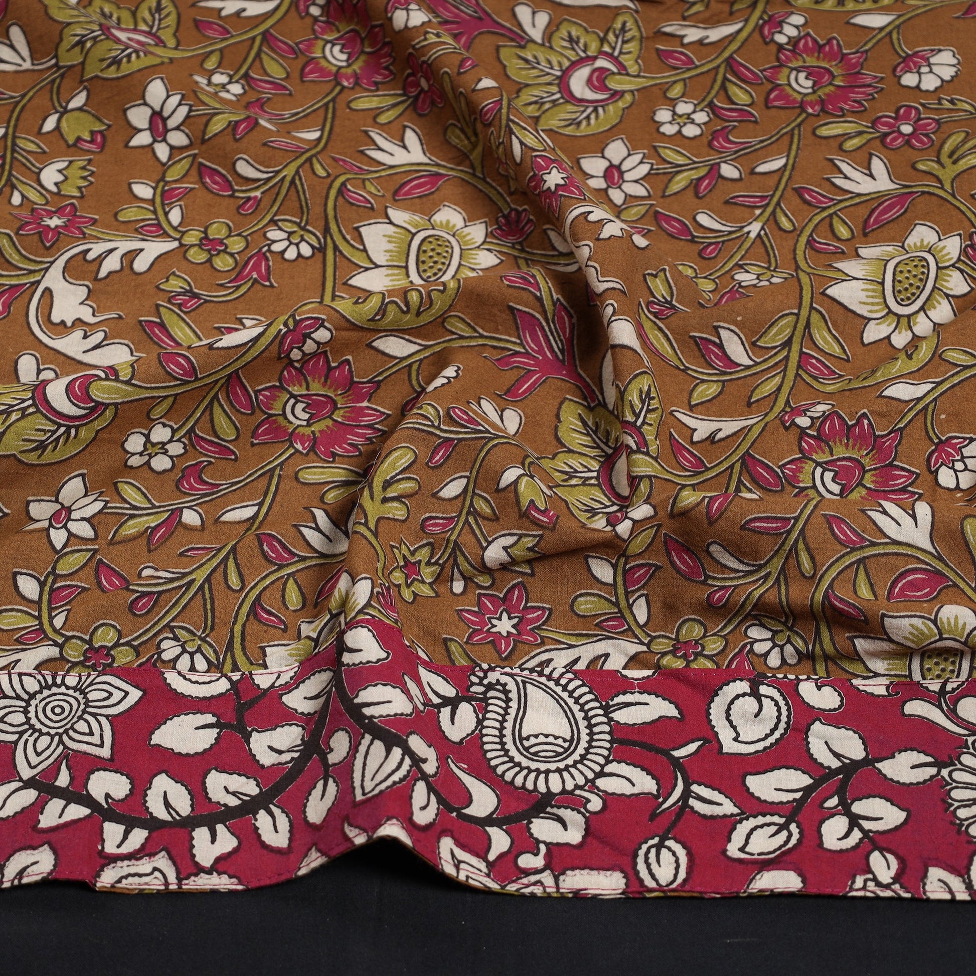 Brown - Kalamkari Printed Cotton Blouse Piece