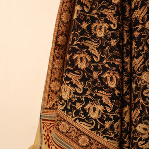 Black - Handloom Cotton Block Printed Pedana Kalamkari Towel 01