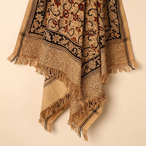 Beige - Handloom Cotton Block Printed Pedana Kalamkari Towel 02