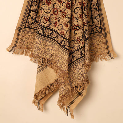 Beige - Handloom Cotton Block Printed Pedana Kalamkari Towel 02