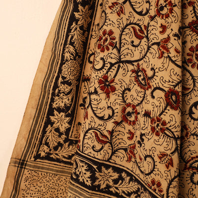 Beige - Handloom Cotton Block Printed Pedana Kalamkari Towel 02