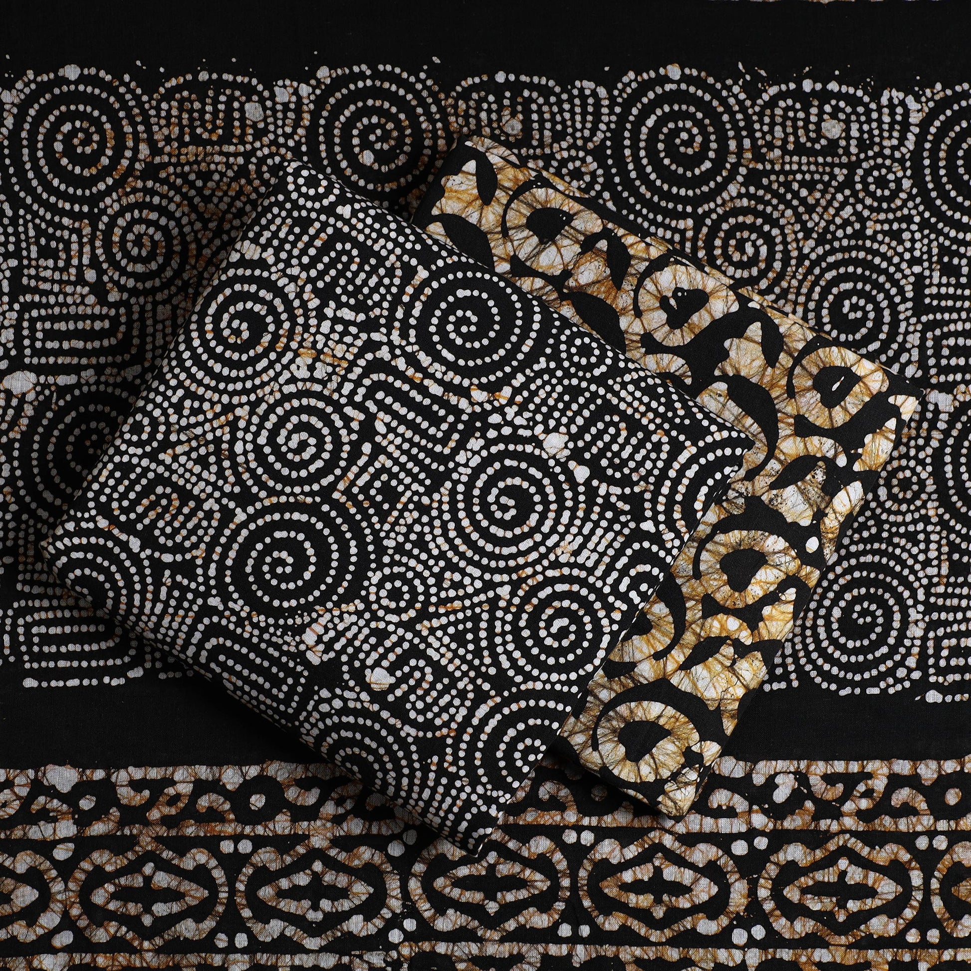 Black - 3pc Cotton Kutch Batik Print Dress Material 20
